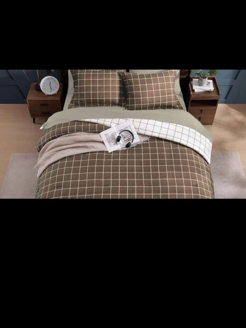 Plaid Twin XL Comforter Set Brown, Reversible Checkered Bedding Set 2Pieces new